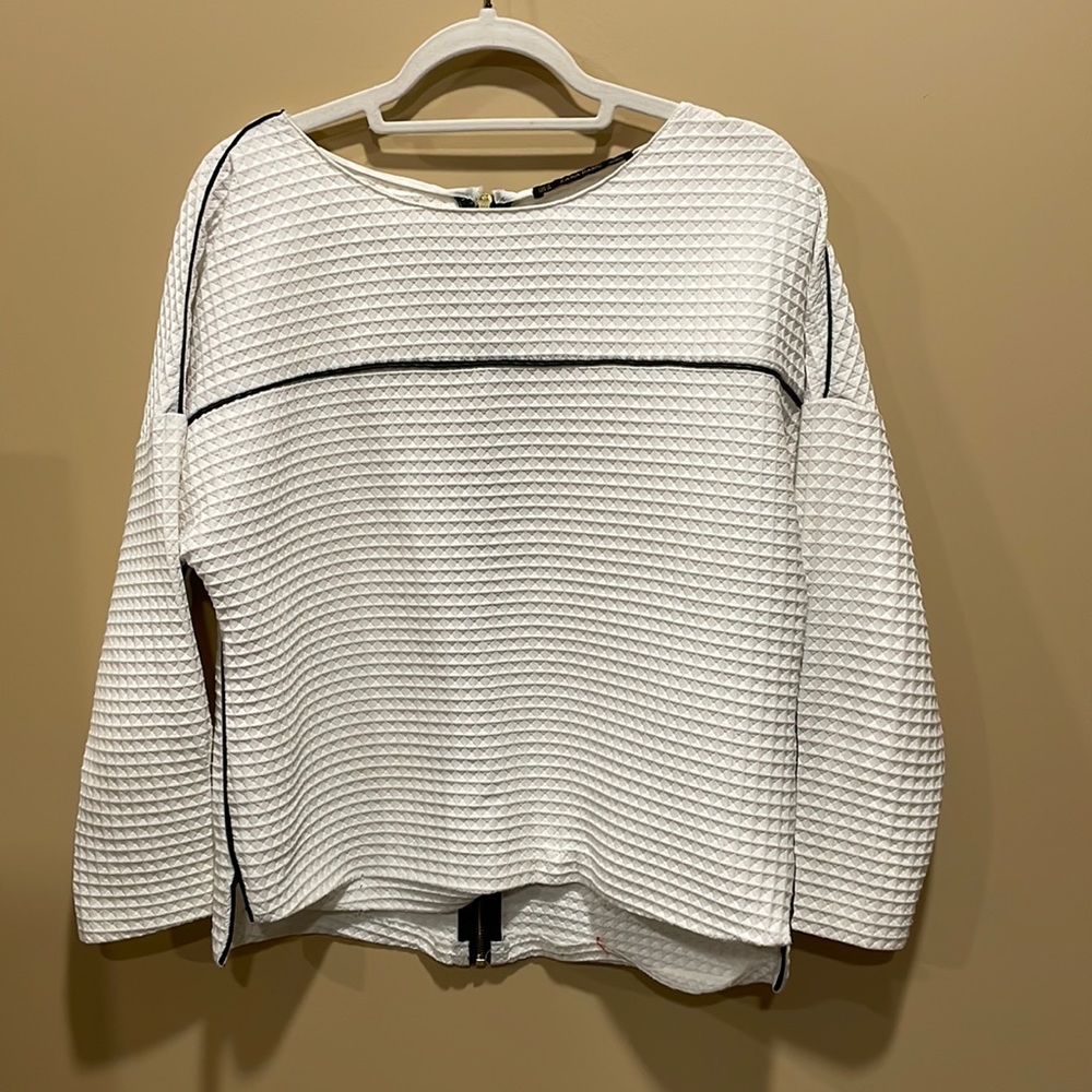 Zara Basic White Quilted Top with Vegan Leather Accent